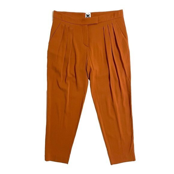 M Missoni Casual Pant Orange Pleated Silk Trousers Ankle 40 IT / 4 US NWT